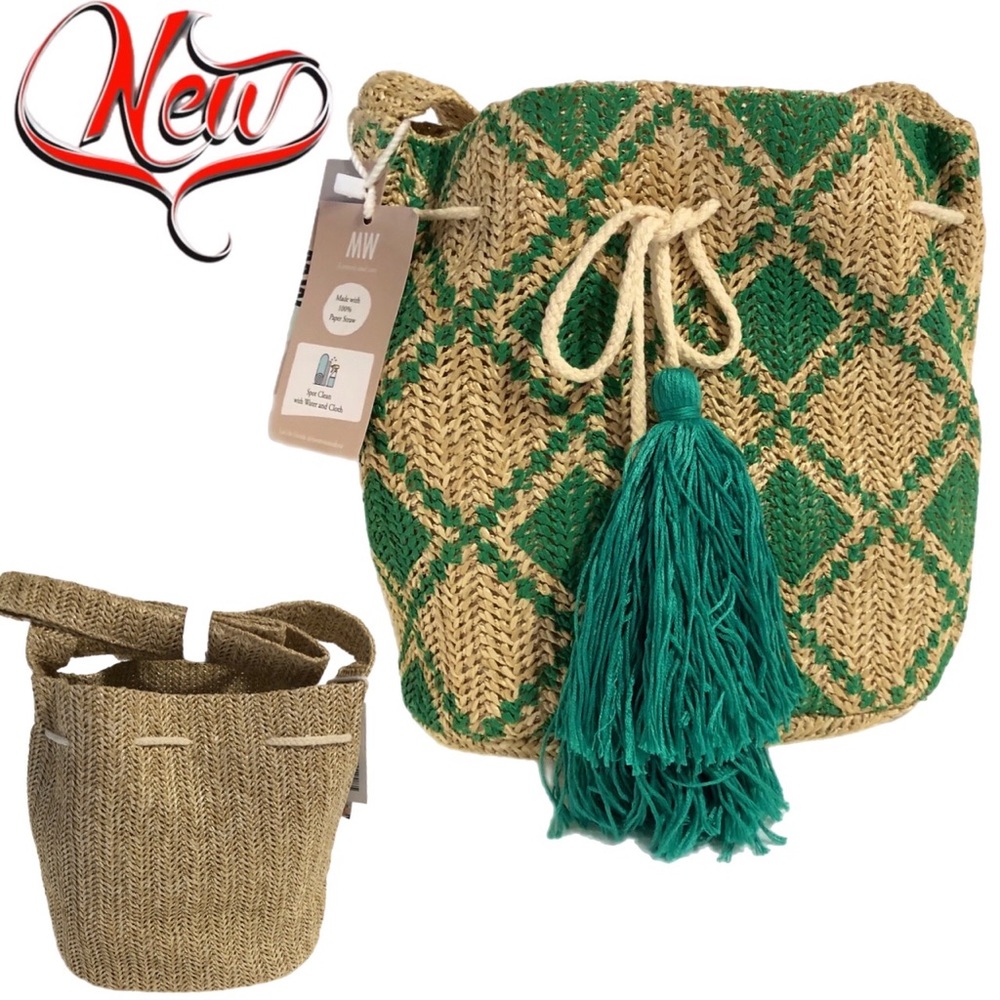 🆕 MOST WANTED USA Straw Drawstring Crossbody bag 719 - Picture 5 of 15